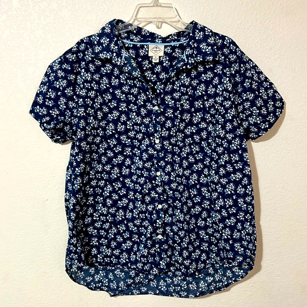 St Johns Bay short sleeve Navy floral pattern blouse